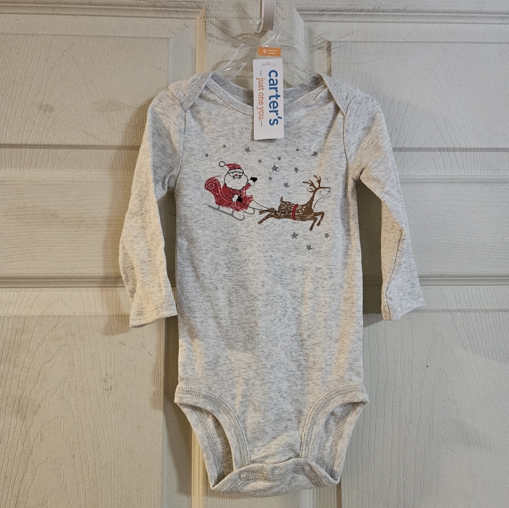 CARTER'S SANTA ONESIE: GRAY: NEW WITH TAGS: SIZE 9MTH